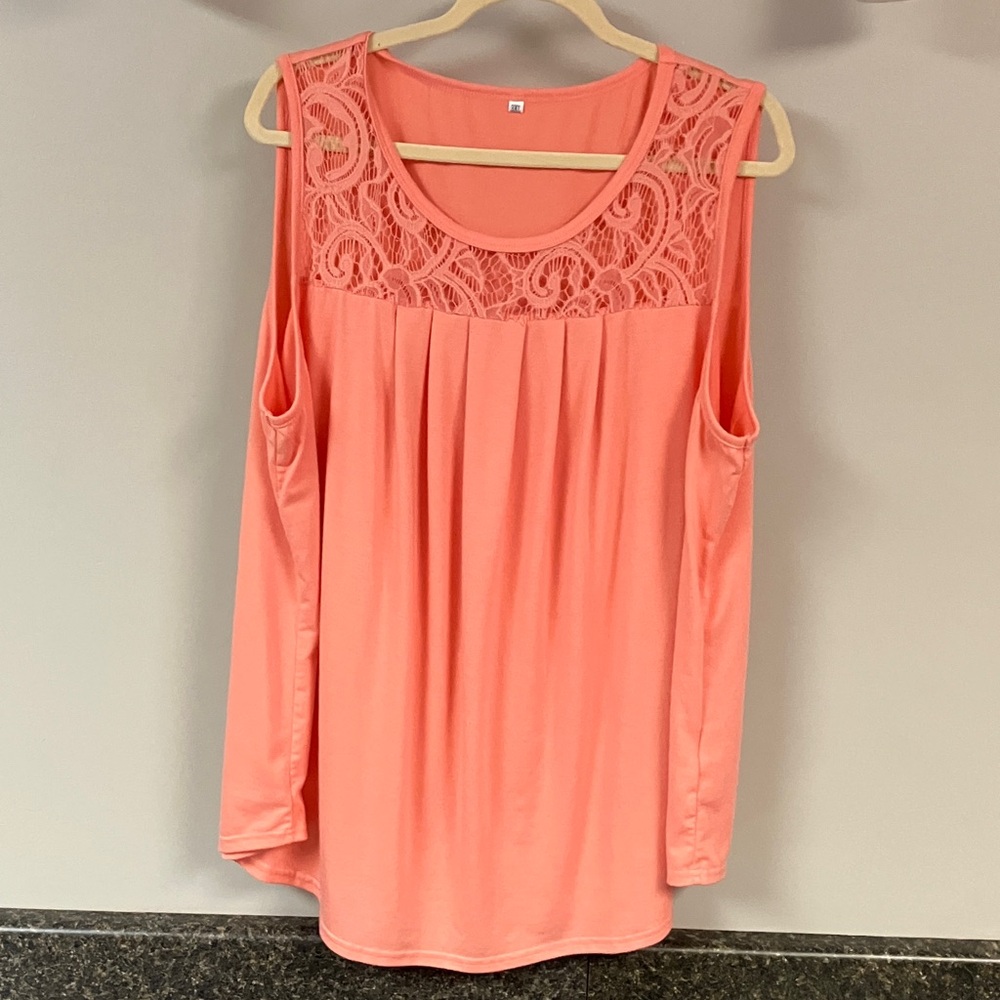 coral colored lace accent dressy tank top 3x